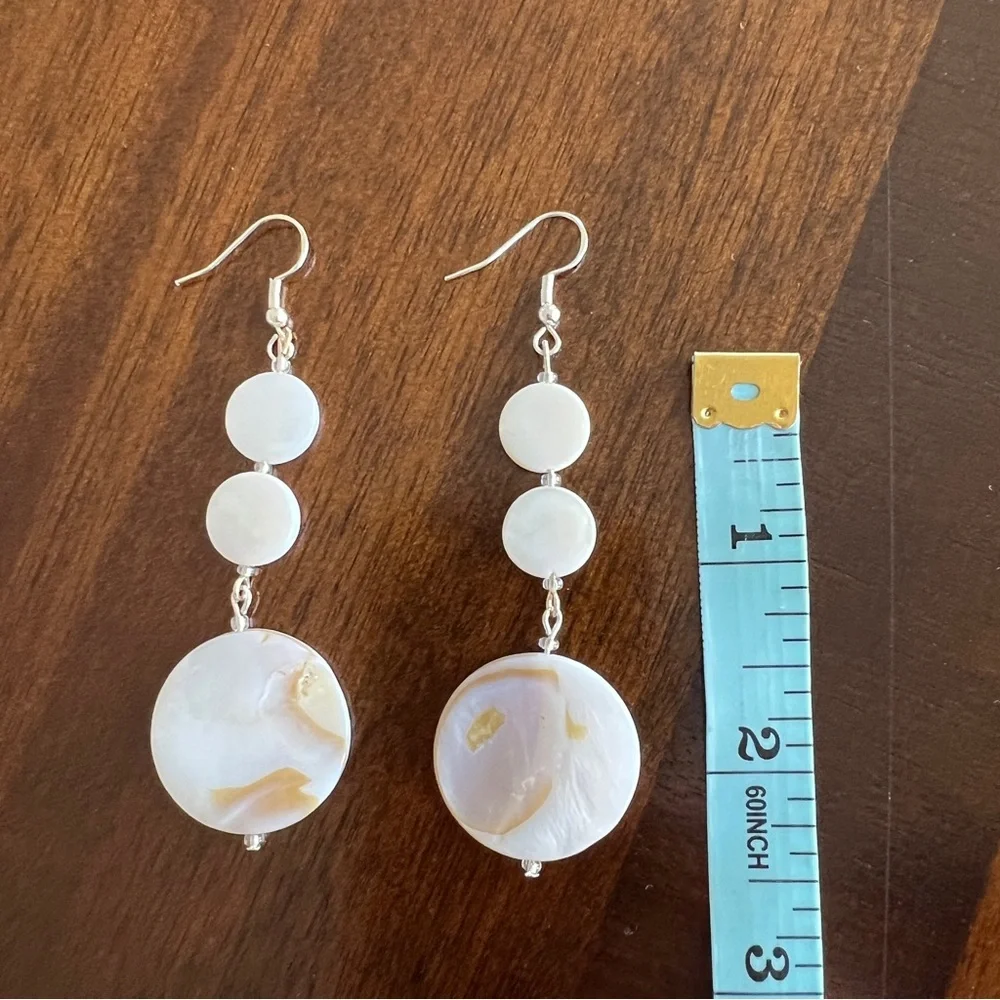 Handmade Natural Shell Dangle Drop Earrings Sterling Silver Ear Hook 2.75 Inches